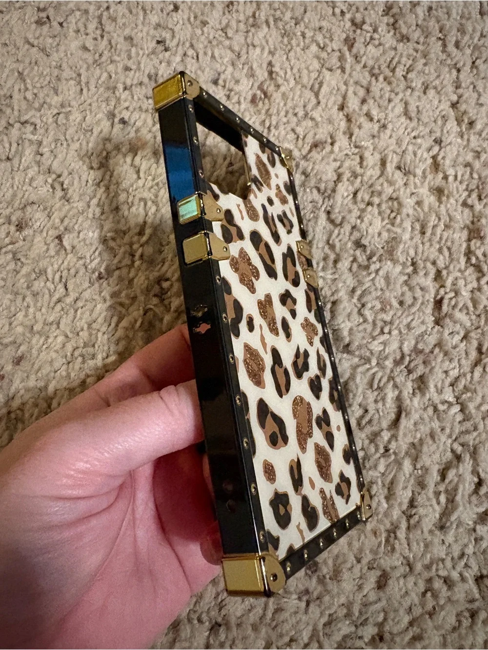 Leopard Print Glitter Accent iPhone 13 Case - White & Gold